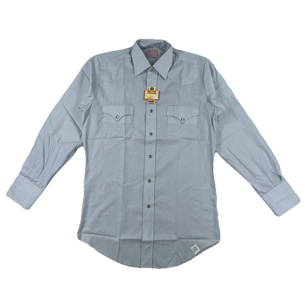 Vintage H Bar C Western Pearl Snap Shirt Long Tail Men's Light Blue NWT